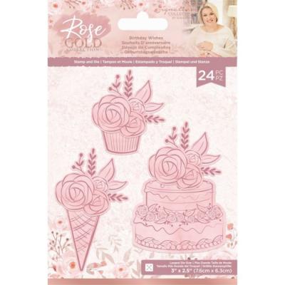 Crafter's Companion Rose Gold Clear Stamps And Dies - Birthday Wishes